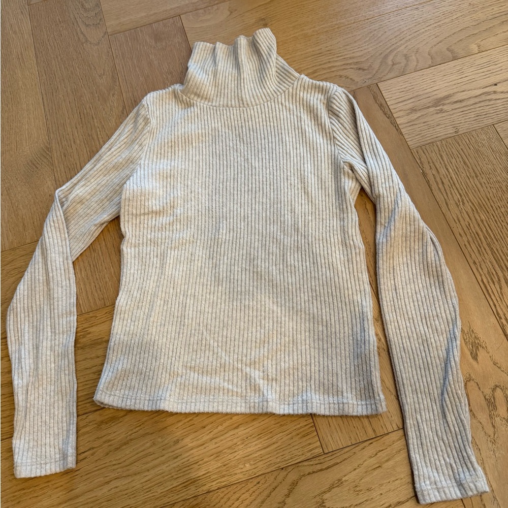 Babaton Light Beige Ribbed Turtleneck Sweater